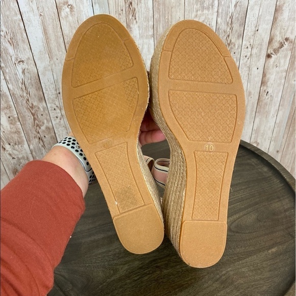 Tory Burch Frieda Espadrille Wedge‎ Sandal Blush Stripe/Tan Size 10 Women - Picture 9 of 15